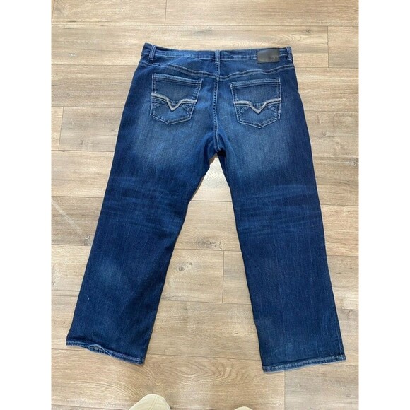 BKE Buckle Seth Mens 40X30 Thick Stitch Stretch Whiskered Blue Denim Jeans - Picture 7 of 9